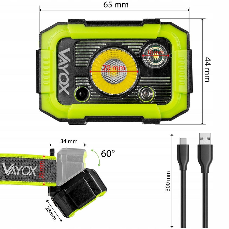 Įkraunamas LED žibintuvėlis ant galvos „Vayox PRO“, 750 lm, USB-C, IPX6