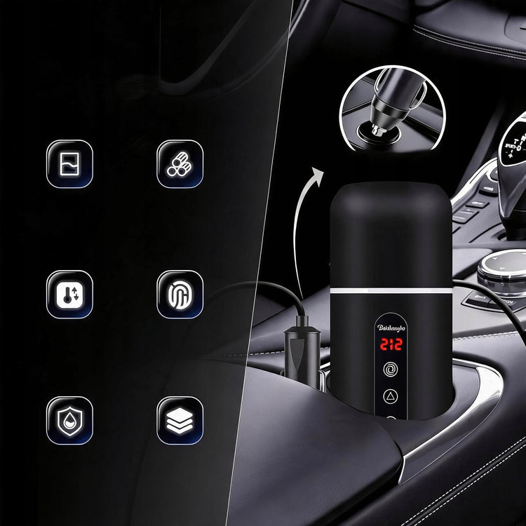 Šildomas automobilinis puodelis 12 V / 24 V, 420 ml, su magnetine maišykle