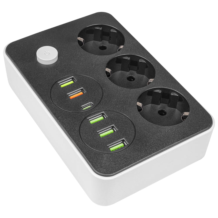Ilgintuvas su kroviklio funkcija „Masterled“, 3 lizdai, 6× USB, 2 m, juodas