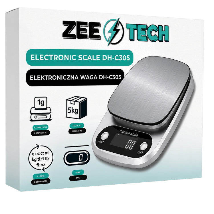Tikslios elektroninės virtuvinės svarstyklės „ZeeTech“ su taros funkcija, iki 5 kg