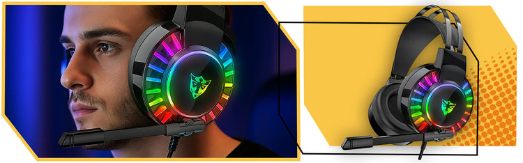 Žaidimų ausinės su mikrofonu „Lewer“, RGB apšvietimas, laidinės