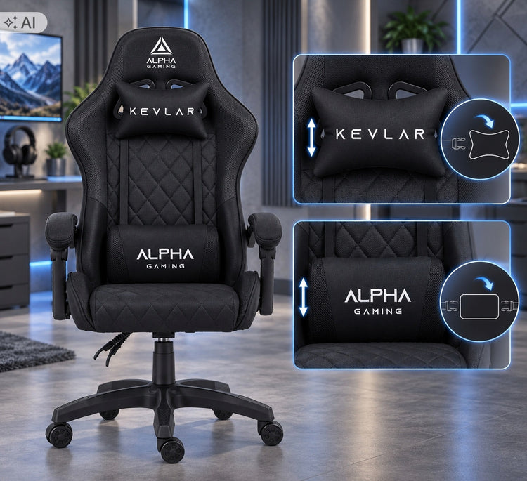 Žaidimų kėdė „Alpha Gaming“, audininė, juoda – nuotrauka 6