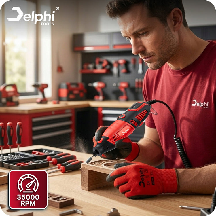 Daugiafunkcis mini šlifuoklis-graviruoklis „Delphi Tools“, 170 W, su XXL priedų rinkiniu