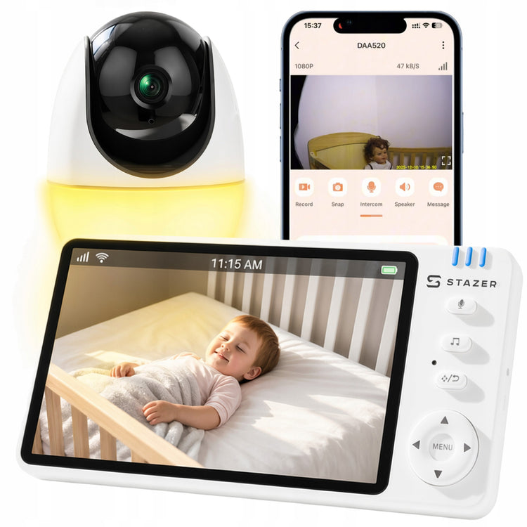 Elektroninė auklė su kamera ir 5" IPS ekranu, 2 in 1 su programėle