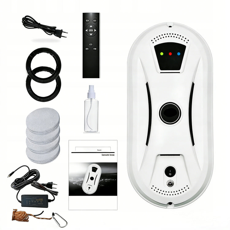 Langų valymo robotas su pultu ir apsauginiu lynu, HCR-02, baltas – nuotrauka 1