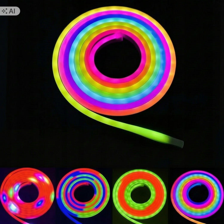 RGB LED neoninė juosta 5 m su Bluetooth ir pultu, 150 LED, IP67