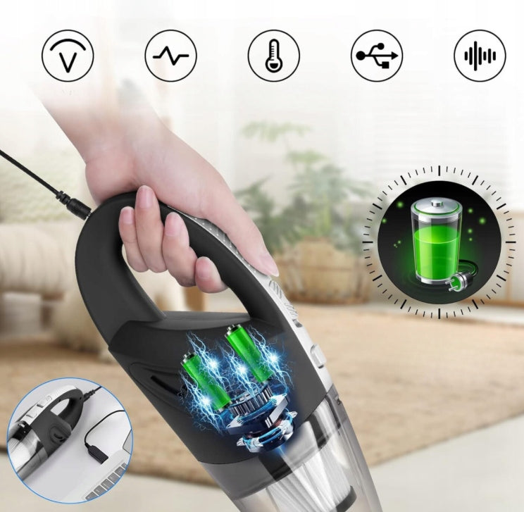 Belaidis rankinis automobilinis dulkių siurblys su HEPA filtru, 65 W