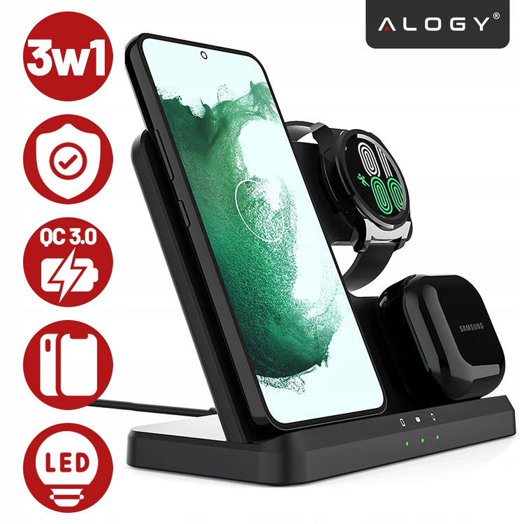 Belaidis indukcinis kroviklis 3 in 1 „Alogy“ telefonui, laikrodžiui ir ausinėms