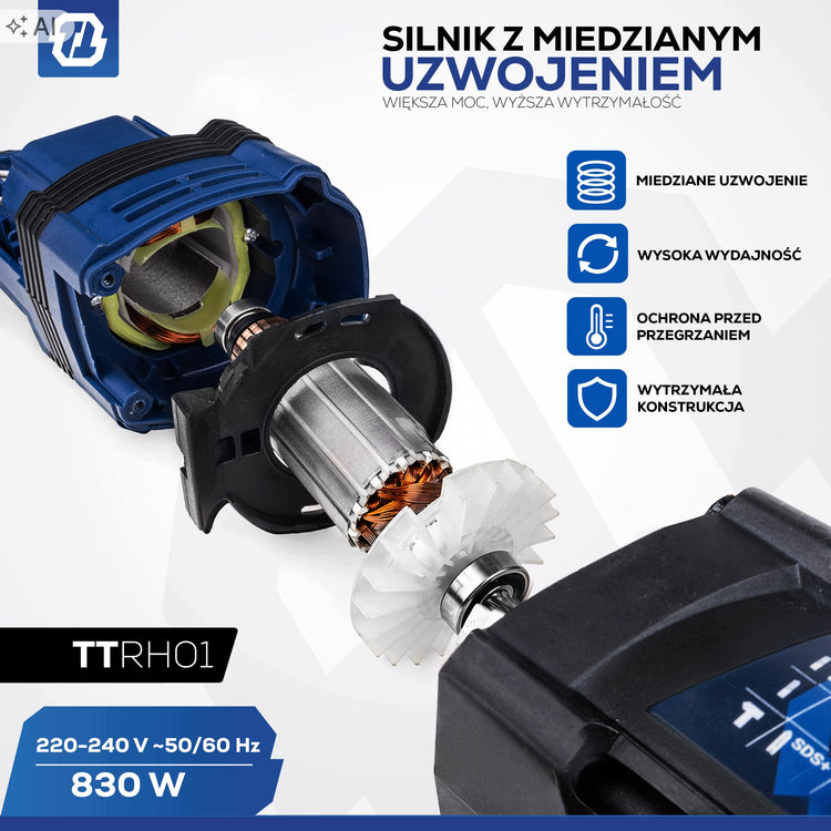 Perforatorius „Techtool“ SDS+, 830 W, 3 J, su 3 m laidu – nuotrauka 4