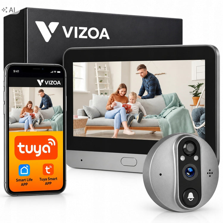 Belaidė Wi-Fi durų akutė su kamera ir ekranu Tuya, 3 MP, 140°