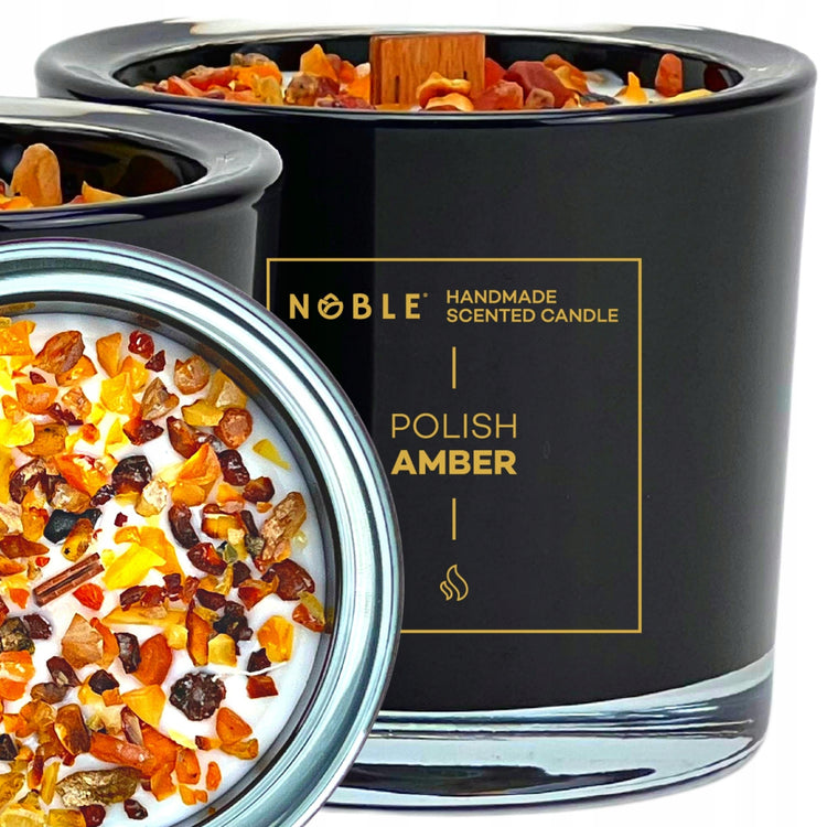 Kvapioji sojų vaško žvakė su gintaru „Noble Polish Amber“, juoda