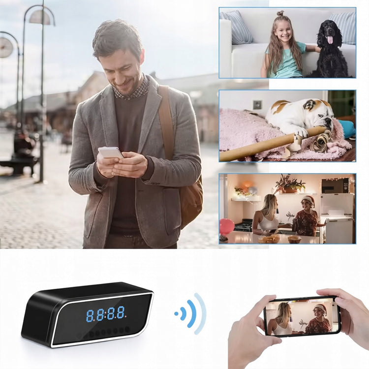 Laikrodis-žadintuvas su Wi-Fi kamera ir stalo lempa „Renew Force“, Full HD
