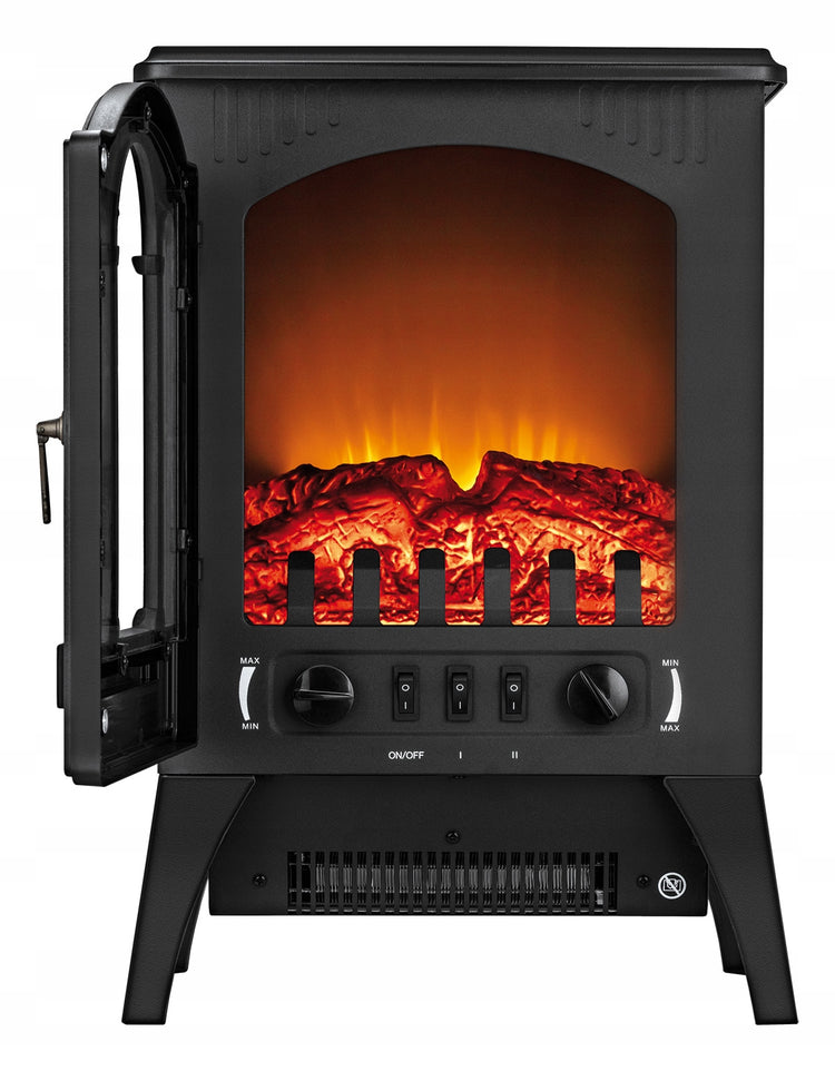 Pastatomas elektrinis židinys „MPM MEK-01“ su šildymu, 1750 W, juodas