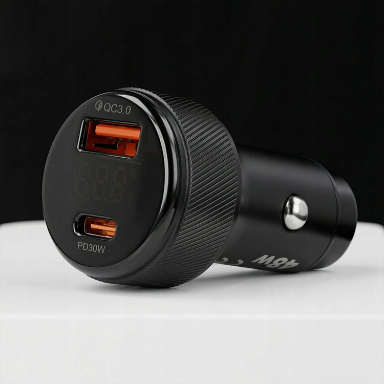 Automobilinis įkroviklis „Blavec BS-04B“ su ekranu, USB-C PD 30 W + USB QC 18 W