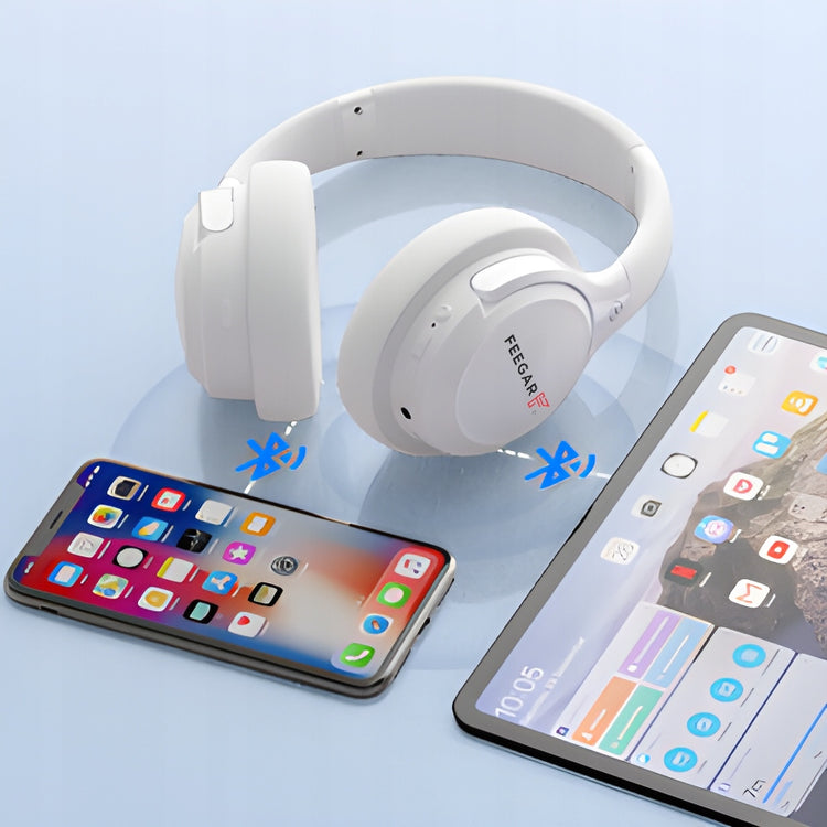 Belaidės ant ausų ausinės „Feegar Mello“, iki 65 val., Bluetooth 5.3, 6 EQ režimai, baltos
