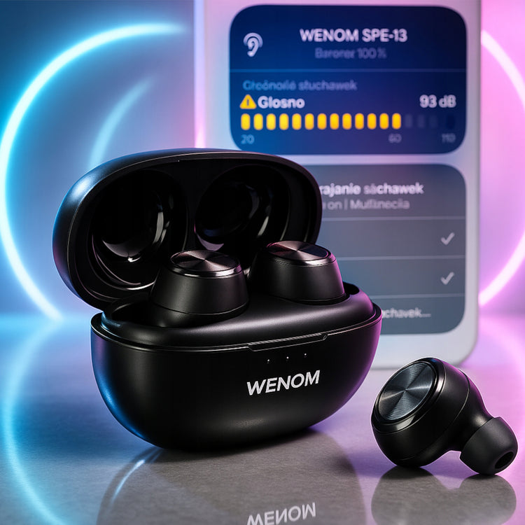 Sportinės belaidės ausinės „Wenom SPE-13“ su triukšmo slopinimu, Bluetooth 5.3, juodos