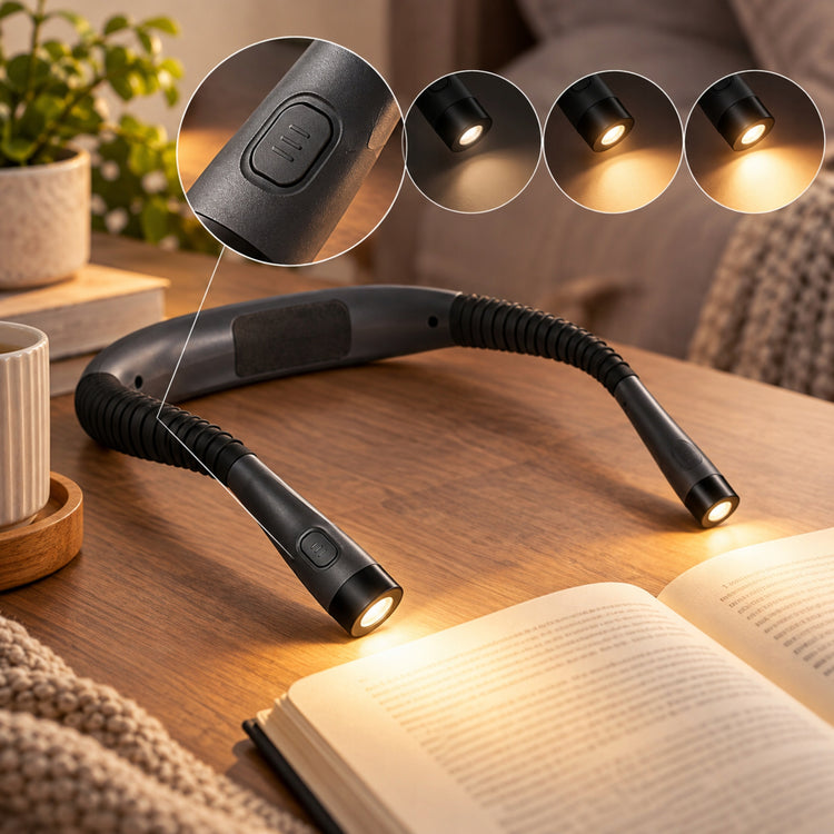 Ant kaklo dedama LED skaitymo lemputė „Galaxia“, USB-C, 3 šviesos spalvos