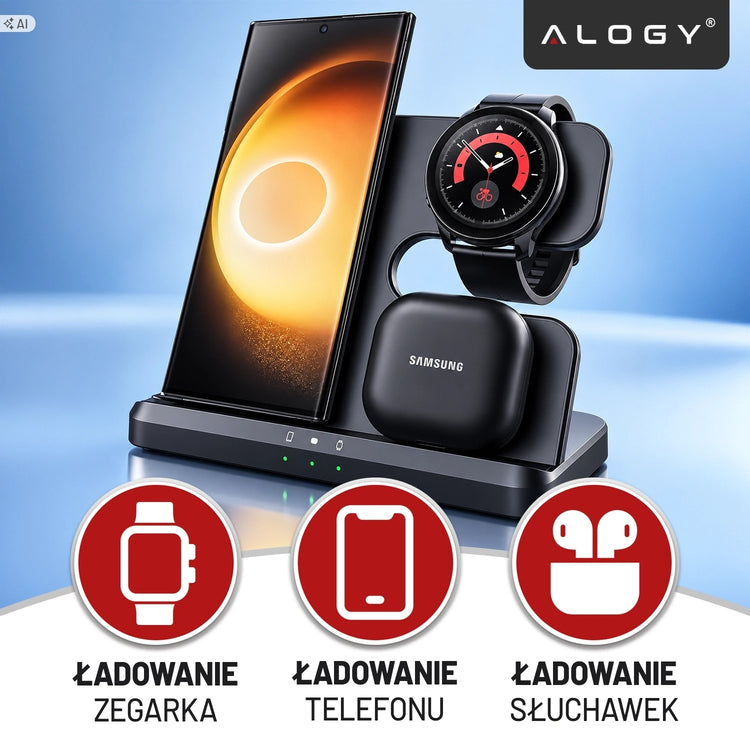 Belaidis indukcinis kroviklis 3 in 1 „Alogy“ telefonui, laikrodžiui ir ausinėms