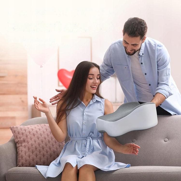 Ortopedinė pagalvėlė tarp kelių, memory foam, pilka-balta