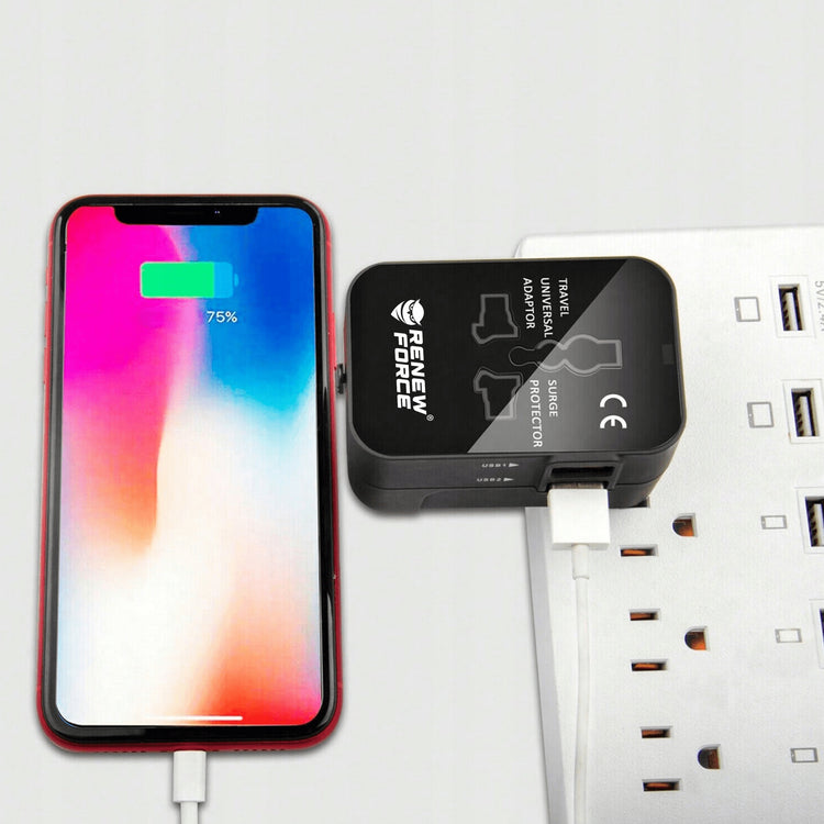Universalus kelioninis adapteris „Renew Force“ 4 in 1 su USB, viso pasaulio lizdams
