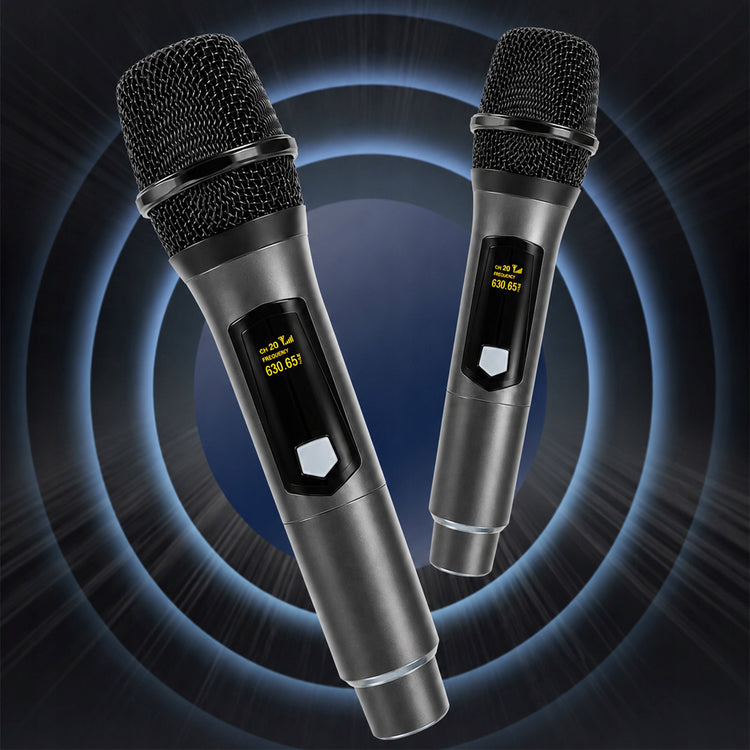 Belaidžiai karaoke mikrofonai „Renew Force WM-105“, 2 vnt., įkraunami, 50 m