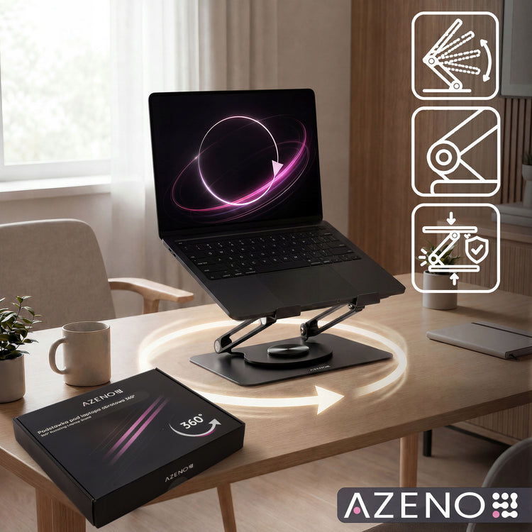 Nešiojamojo kompiuterio stovas „Azeno AZ-0120“ iki 17“, sukamas 360°
