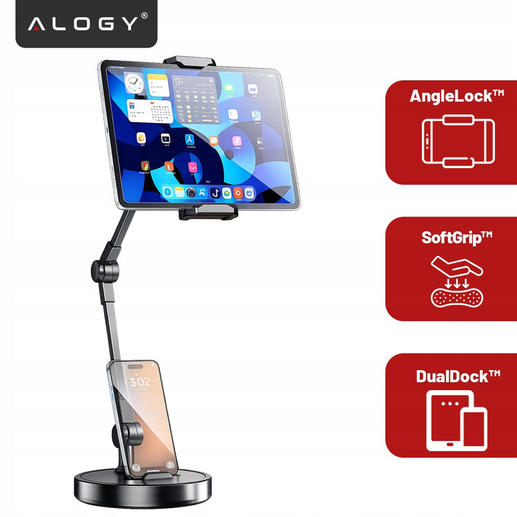 Stalinis planšetės ir telefono laikiklis su reguliuojama ranka „Alogy FlexiArm“
