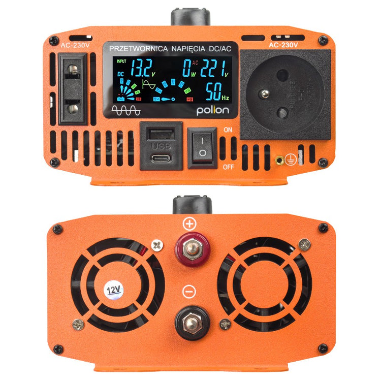 Automobilinis įtampos keitiklis „Polion“ 12 V / 230 V, 700 W, gryna sinusinė banga
