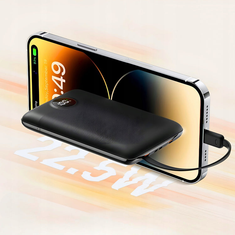 Plonas kelioninis išorinis akumuliatorius „Matnox“ 10000 mAh, 22,5 W PD, USB + USB-C