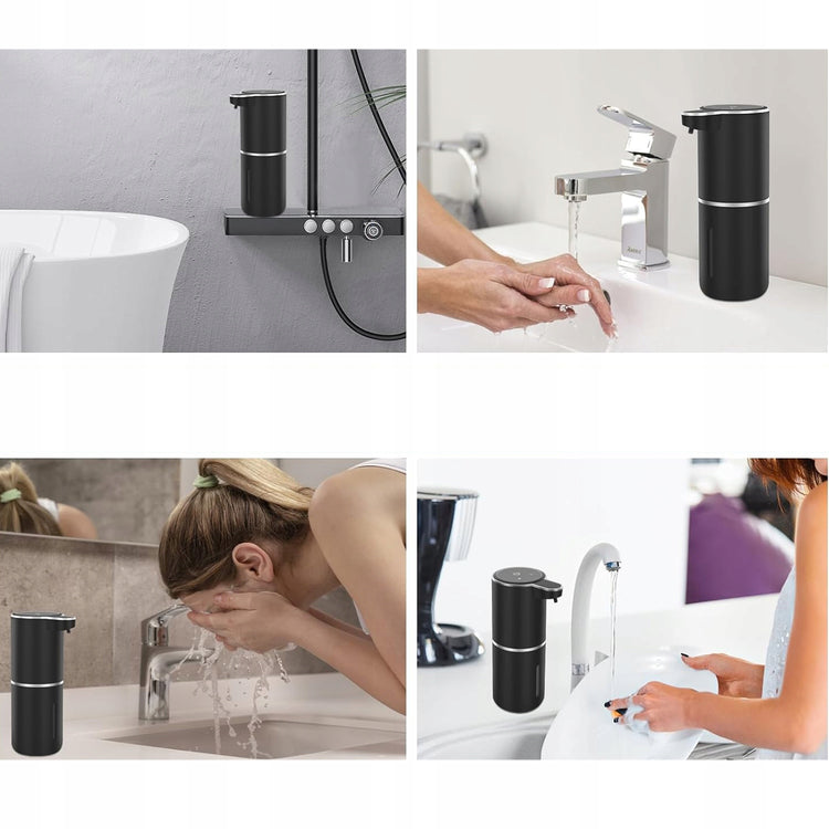 Pakabinamas bekontaktis muilo dozatorius, 380 ml, įkraunamas per USB, juodas