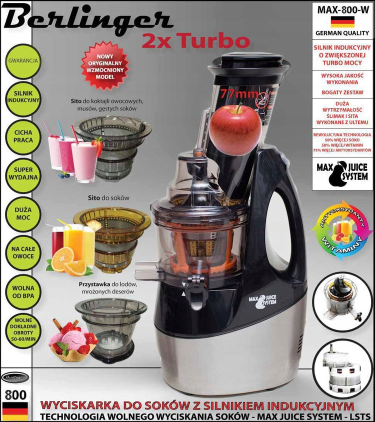 Lėtaeigė sulčiaspaudė „Berlinger MAX-800“, 800 W, 3 sietai – nuotrauka 3