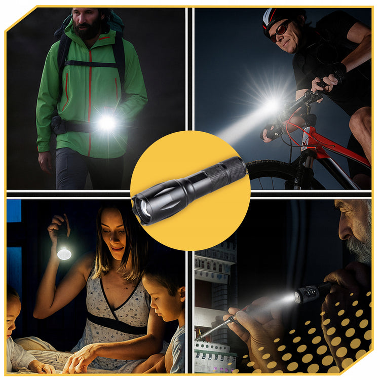 Akumuliatorinis taktinis LED žibintuvėlis XML-T6 su ZOOM, iki 1800 lm
