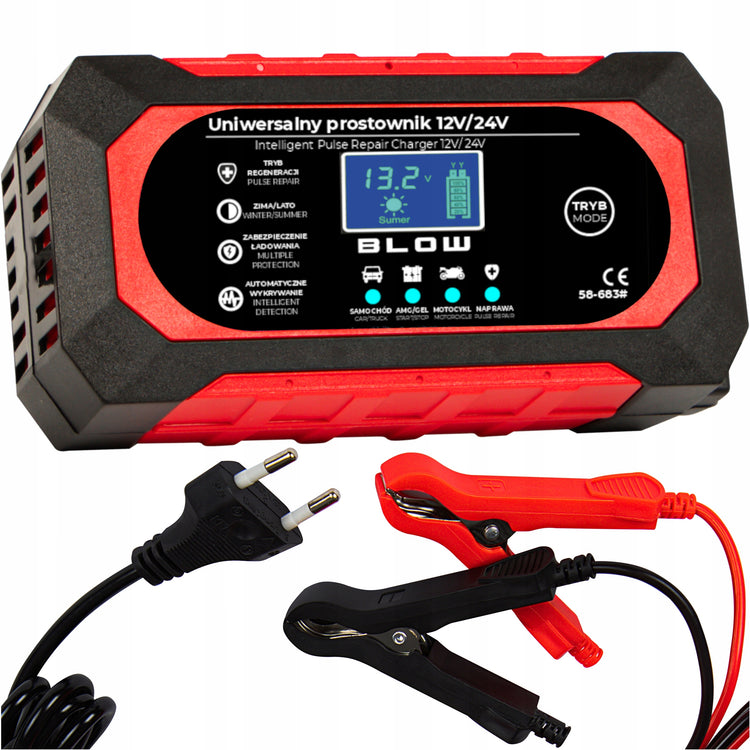 Automatinis akumuliatorių įkroviklis „Blow“ su LCD, 12 V 8 A / 24 V 4 A