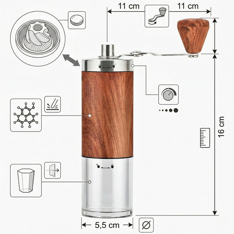 Rankinis kavos ir prieskonių malūnėlis „Karl Hausmann“ su keraminiu mechanizmu, 16 cm