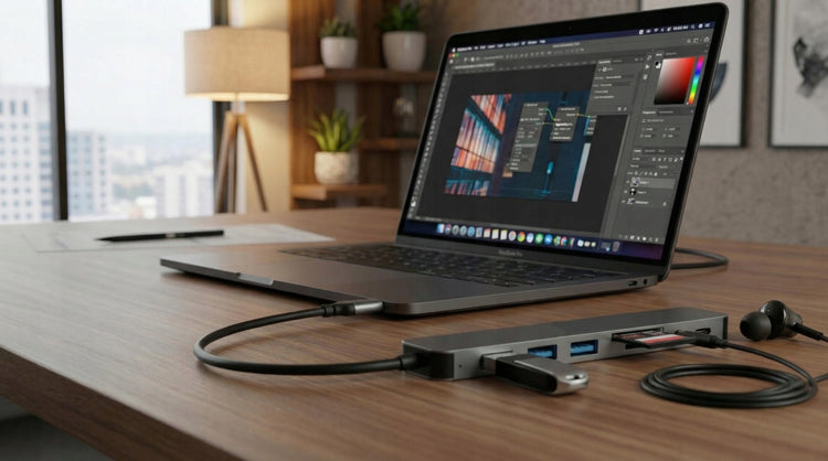 USB-C šakotuvas „Eurolook“ 8 in 1: USB 3.0, SD skaitytuvas ir garso jungtis