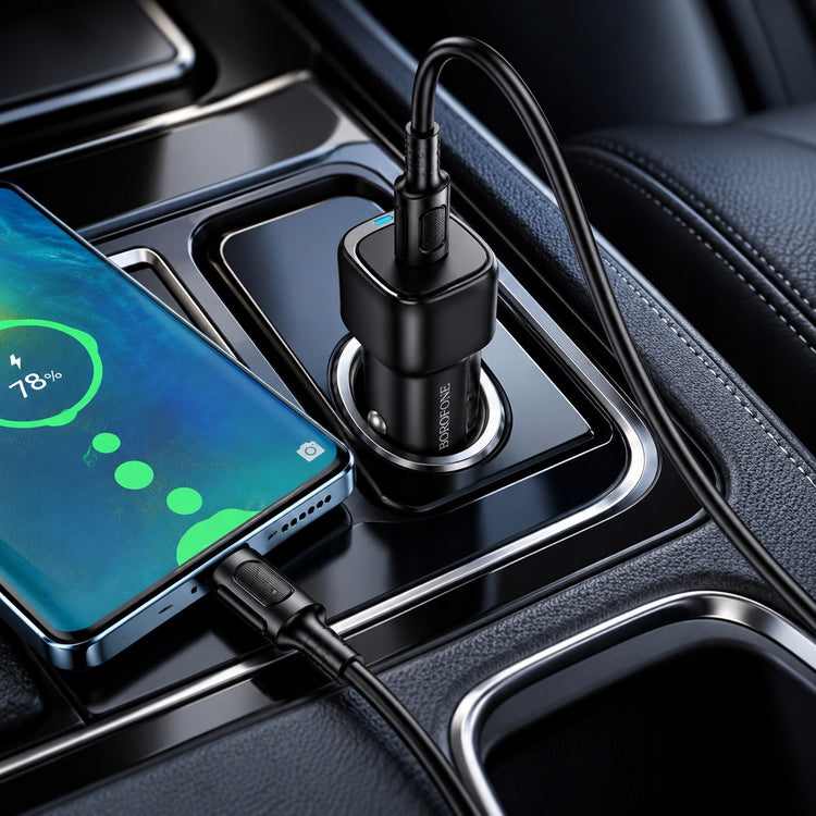 Automobilinis įkroviklis „Borofone BZ34A“, USB-C PD 20 W, su USB-C laidu