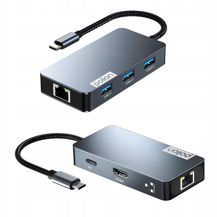 USB-C šakotuvas „POLION PLNA028“ 6 in 1: USB 3.2, PD 100 W, HDMI 4K, LAN 1 Gb