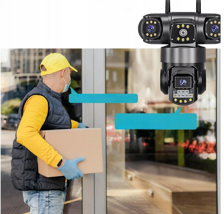 Lauko besisukanti Wi-Fi kamera su trimis objektyvais, 3 × 4 MP, priartinimas, judesio aptikimas, IP66