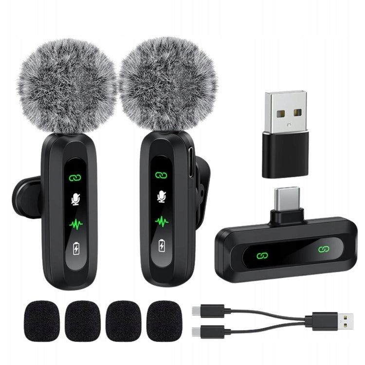 2 belaidžiai segami mikrofonai „Lovly J3“ telefonui ir kompiuteriui, USB-C