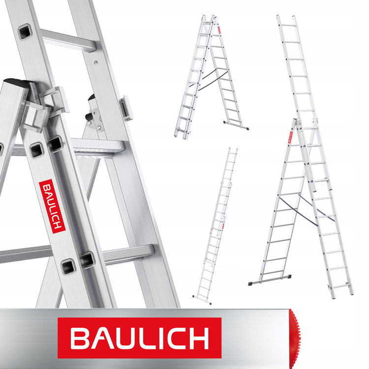 Daugiafunkcės aliuminės kopėčios „Baulich“ 3×10 su kabliu, 5,72 m, 150 kg