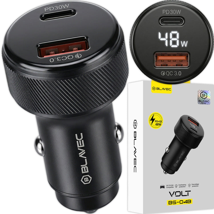 Automobilinis įkroviklis „Blavec BS-04B“ su ekranu, USB-C PD 30 W + USB QC 18 W