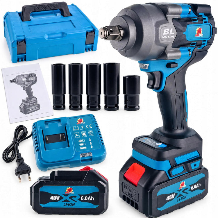 Akumuliatorinis smūginis veržliasukis „Bull Tech BT5013“, 1200 Nm, bešepetėlinis, 2 × 6 Ah