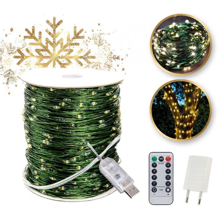 Kalėdinė mikro LED girlianda 1000 LED, 100 m, šiltai balta, su pulteliu