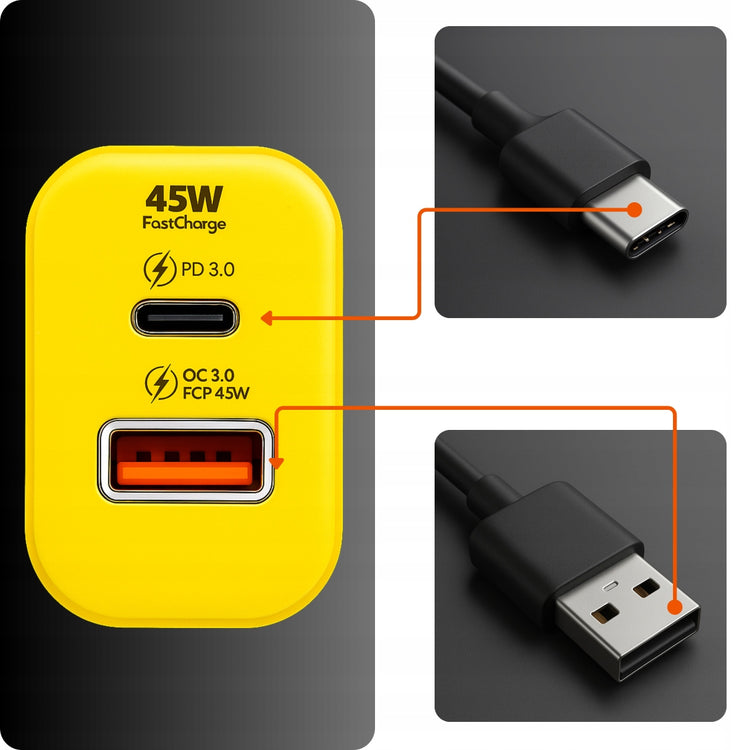 GaN tinklo įkroviklis „Nocton“ 45 W, USB-C + USB-A, PD, QC 3.0