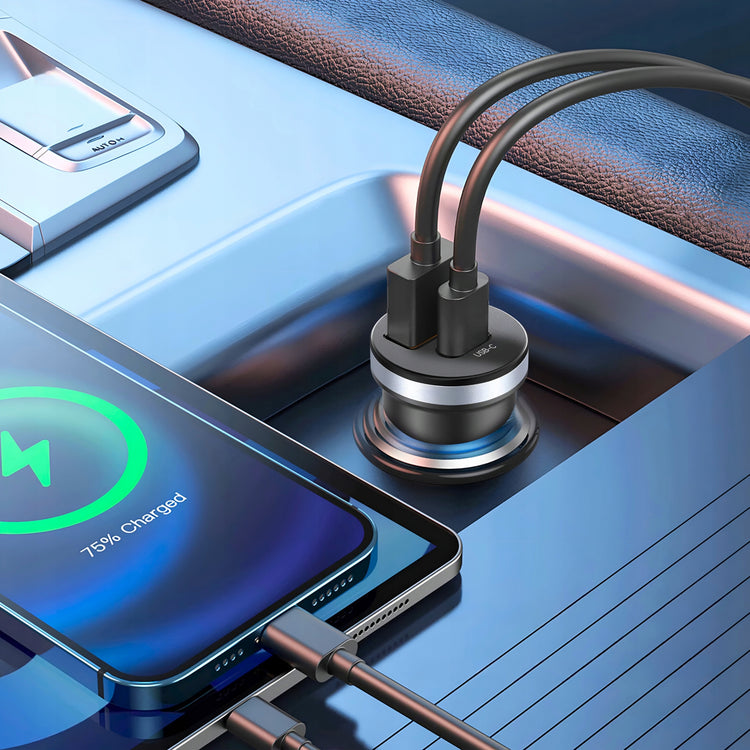 Greitas automobilinis įkroviklis „Matnox“ USB + USB-C, QC 3.0, PD 35 W, su laidu