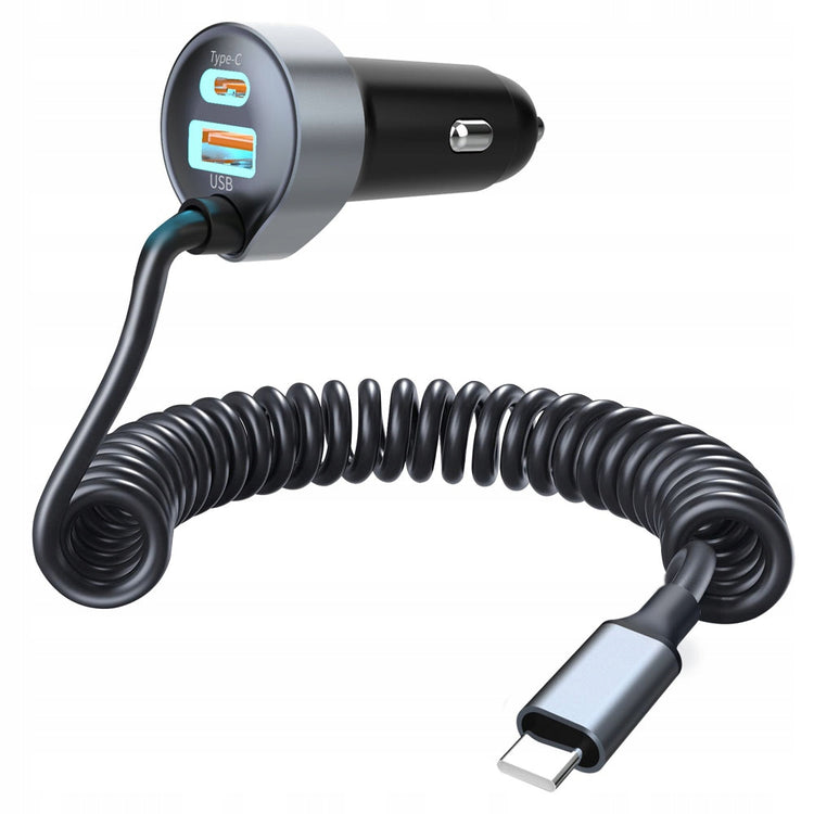 Automobilinis kroviklis „Polion“ 65 W: USB-A + 2× USB-C, QC 3.0, PD, su laidu