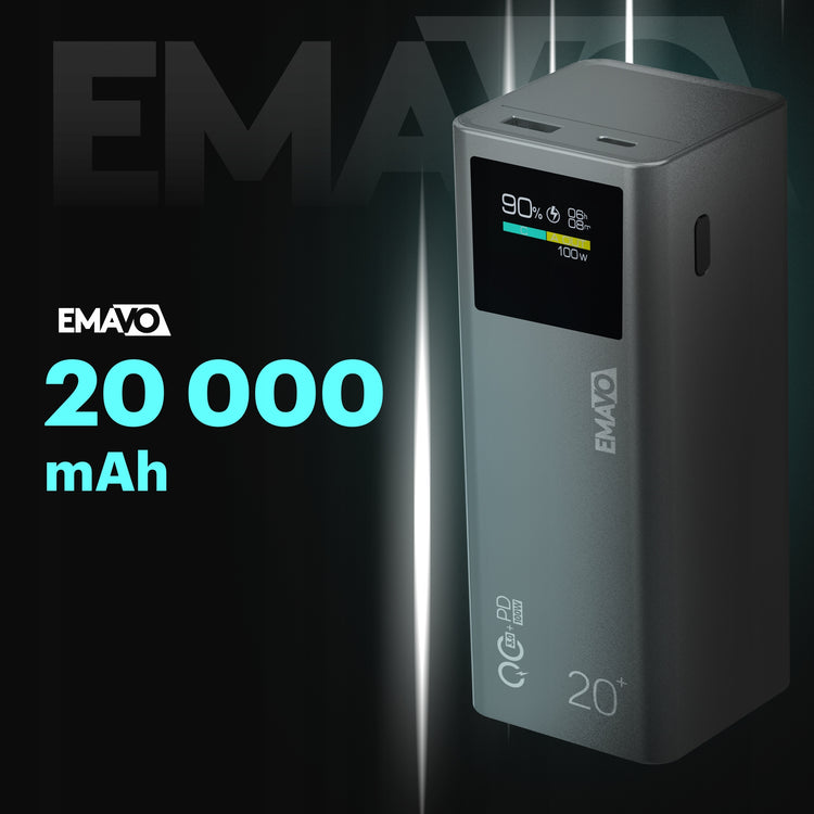 Išorinė baterija „Emavo“ 20000 mAh, PD 100 W, nešiojamiesiems kompiuteriams