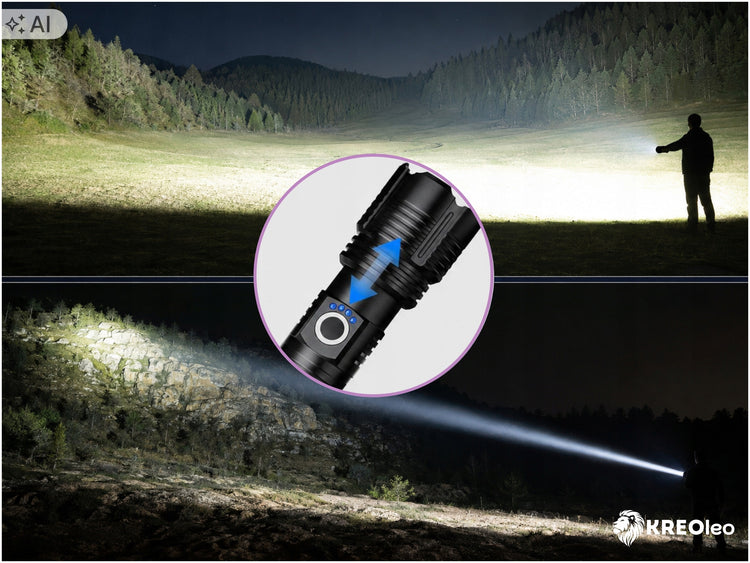 Akumuliatorinis aliuminis taktinis LED žibintuvėlis „KREOleo“ su ZOOM, IPX8, USB-C