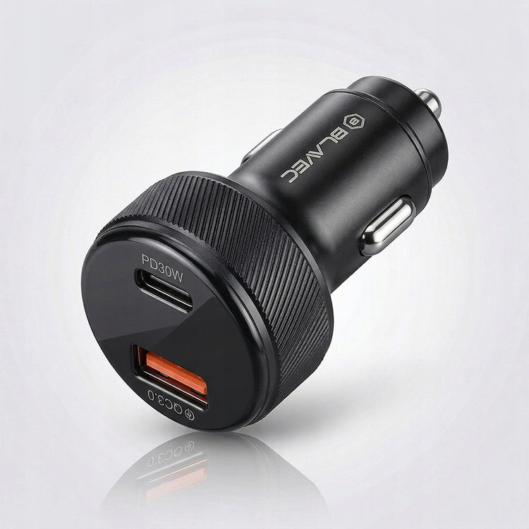 Automobilinis įkroviklis „Blavec BS-04B“ su ekranu, USB-C PD 30 W + USB QC 18 W