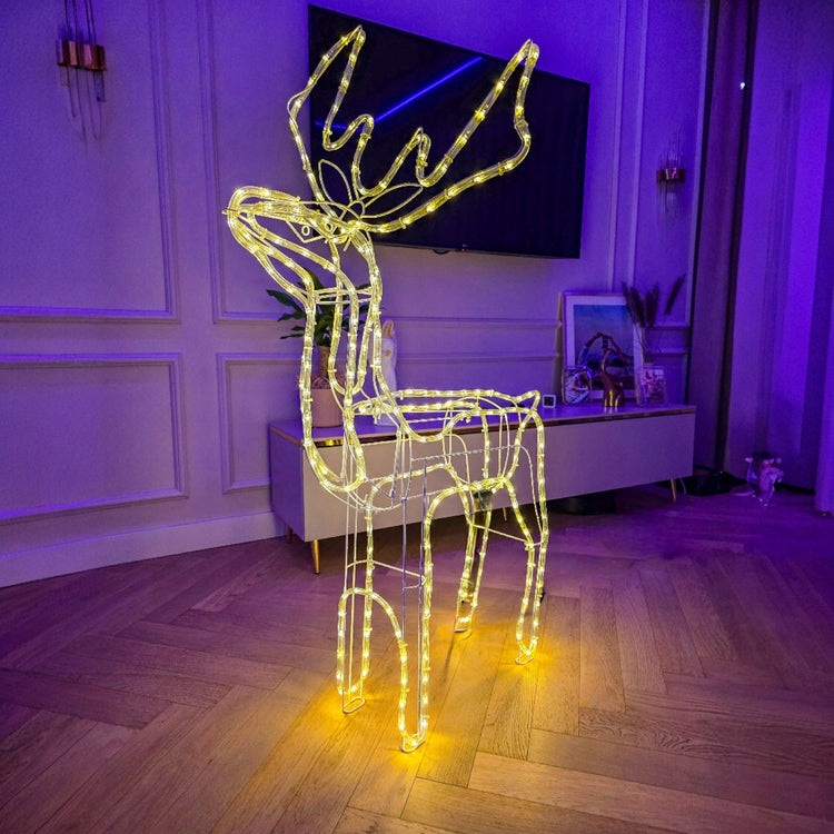 Šviečianti LED šiaurės elnio figūra, 90 cm, šiltai balta šviesa, lauko dekoracija